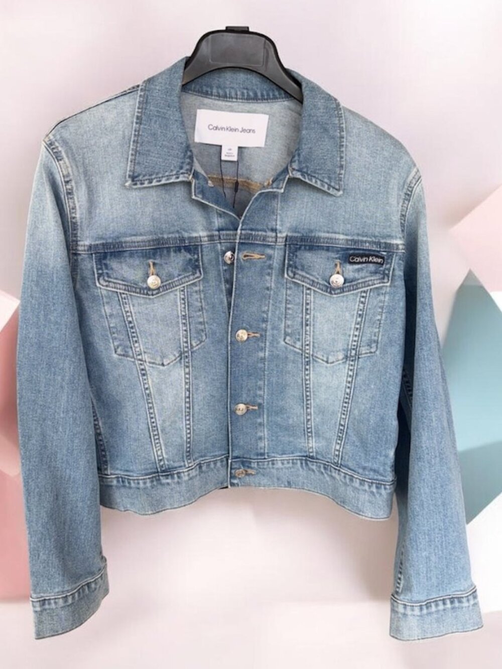 Calvin Klein Jeans Denim Jacket Womens Large Light Wash Button Trucker NWT
